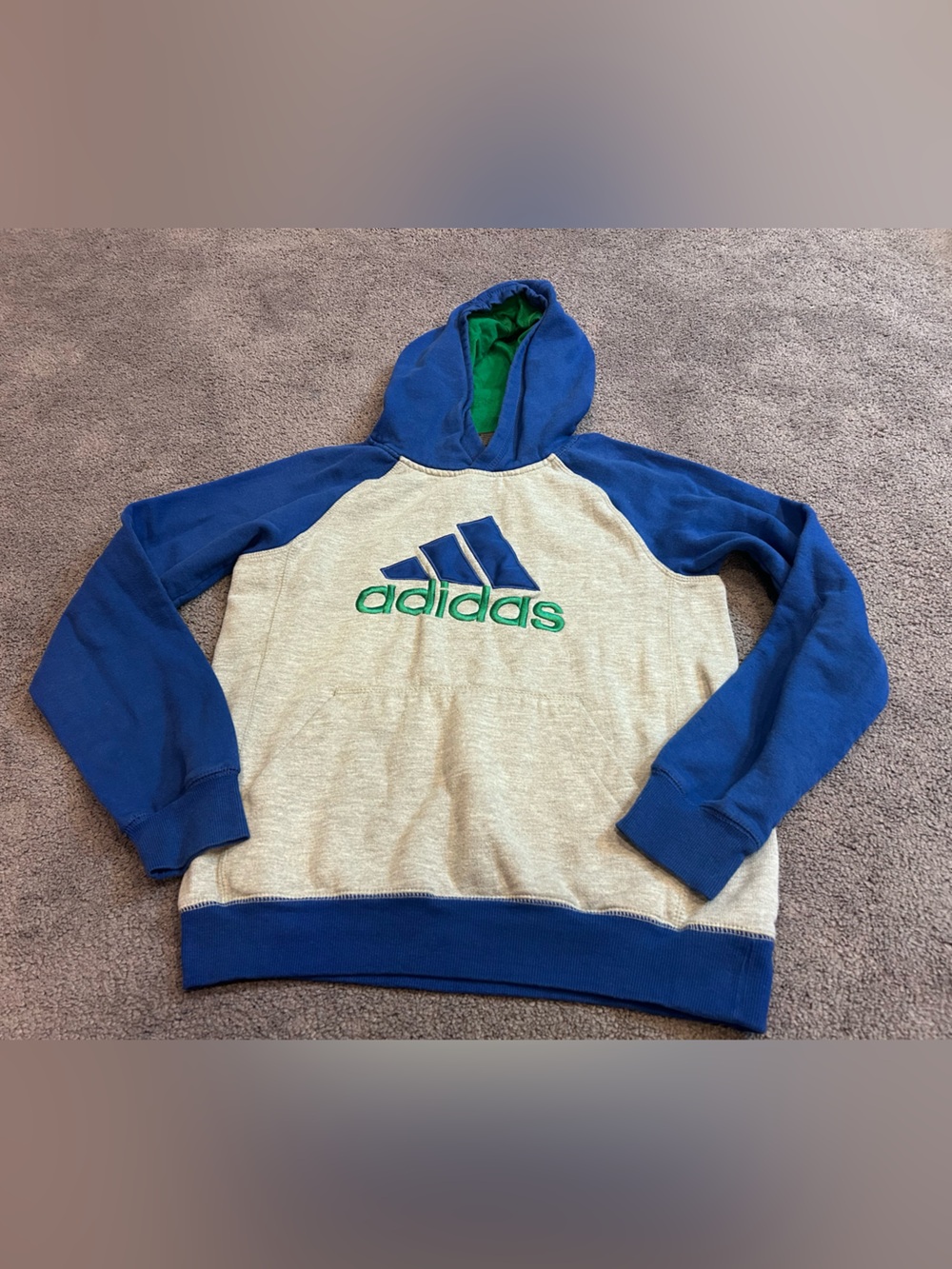 Boys L Adidas Blue & Gray Logo Hoodie